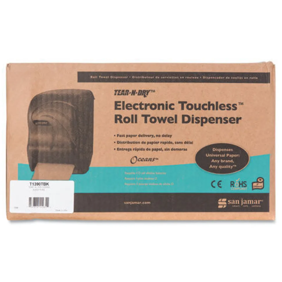 San Jamar 11.75 in. x 9 in. x 15.5 in. Electronic Touchless Roll Towel Dispenser - Black Pearl