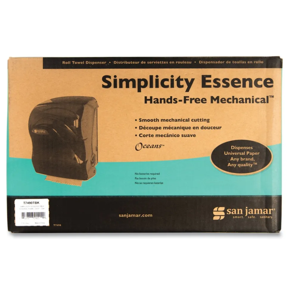San Jamar 12.38 in. x 9.5 in. x 14.63 in. Simplicity Mechanical Roll Dispenser - Black Pearl