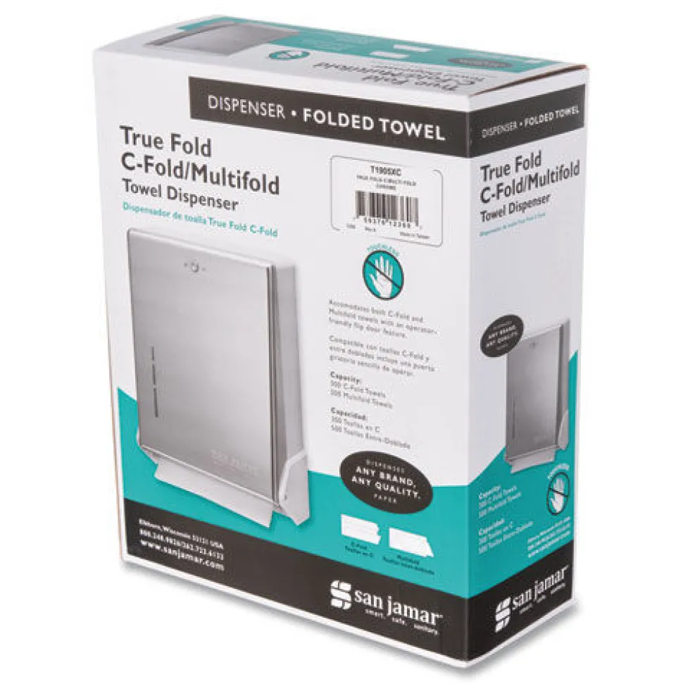 San Jamar 11.63 in. x 5 in. x 14.5 in. True Fold C-Fold/Multifold Paper Towel Dispenser - Chrome