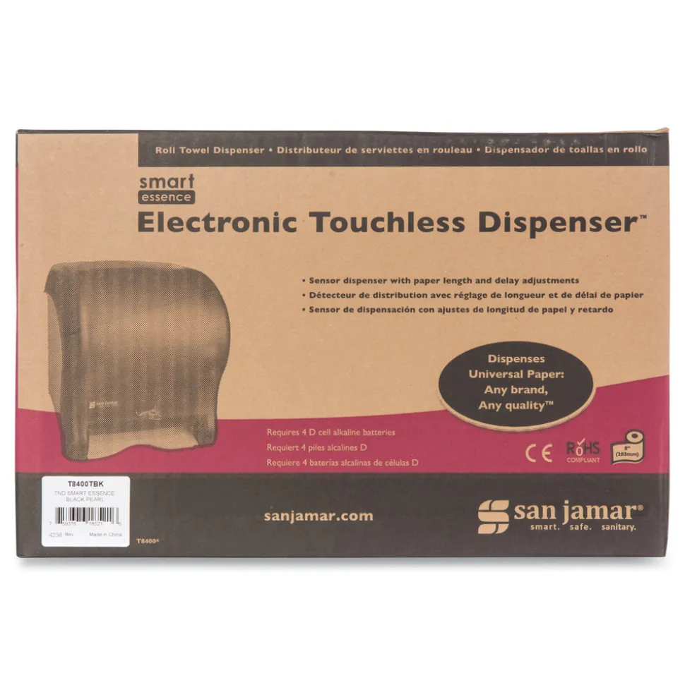 San Jamar 11.88 in. x 9.1 in. x 14.4 in. Smart Essence Electronic Roll Towel Dispenser - Black