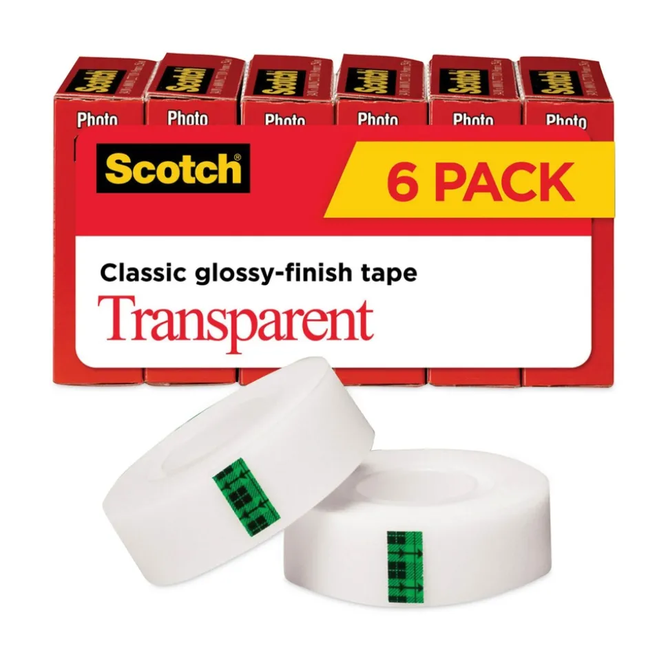 Scotch 0.75 in. x 83.33 ft. 1 in. Core Tape - Transparent (6/Pack)