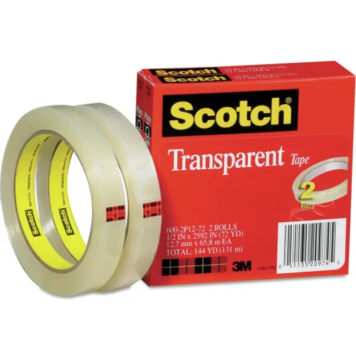 Scotch 0.5 in. x 72 yds 3 in. Core Tape - Transparent (2/Pack)