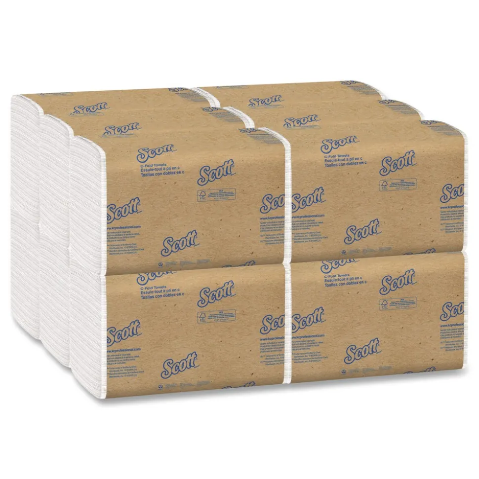 Scott 01510 10.13 in. x 13.15 in. 1-Ply Essential C-Fold Towels - White (12 Packs/Carton)