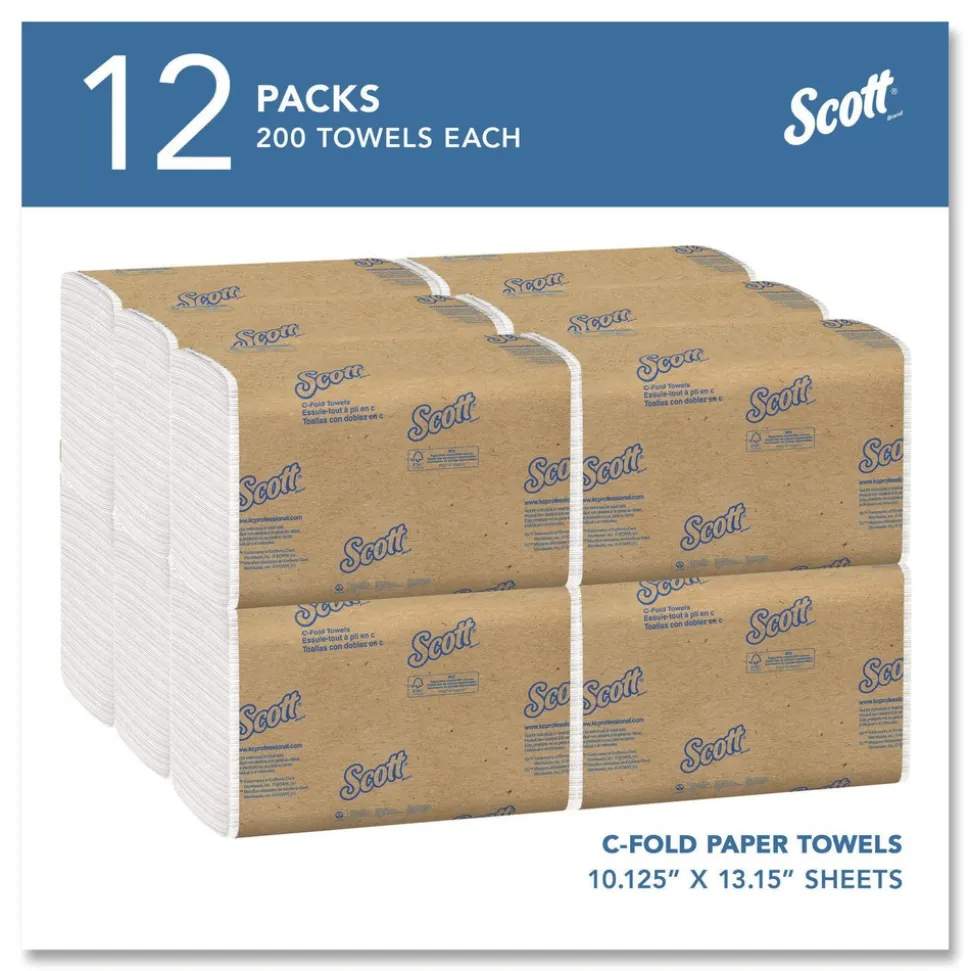 Scott 01510 10.13 in. x 13.15 in. 1-Ply Essential C-Fold Towels - White (12 Packs/Carton)