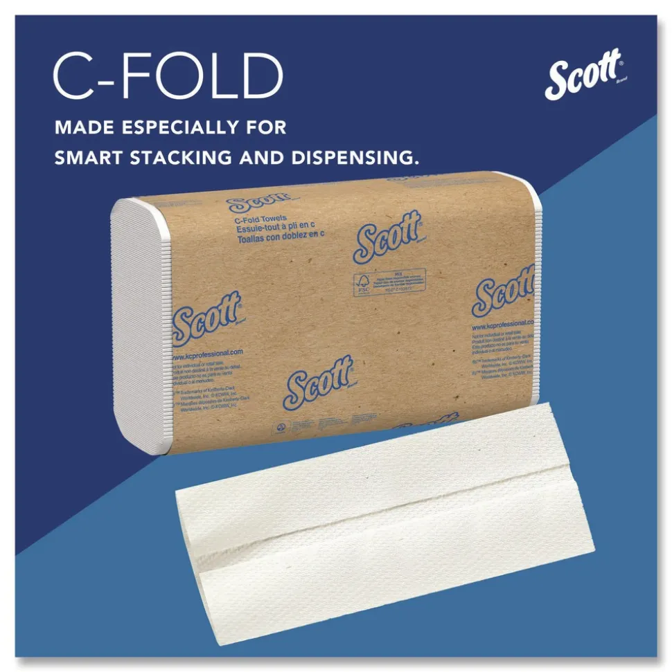 Scott 01510 10.13 in. x 13.15 in. 1-Ply Essential C-Fold Towels - White (12 Packs/Carton)