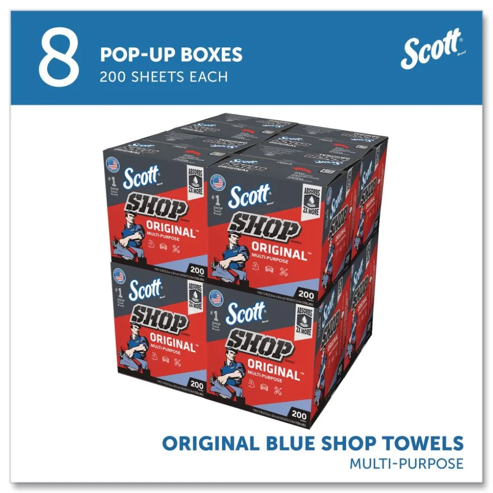 Scott 9 in. x 12 in. 1-Ply Shop Towels Original - Unscented/Blue (200/Box)