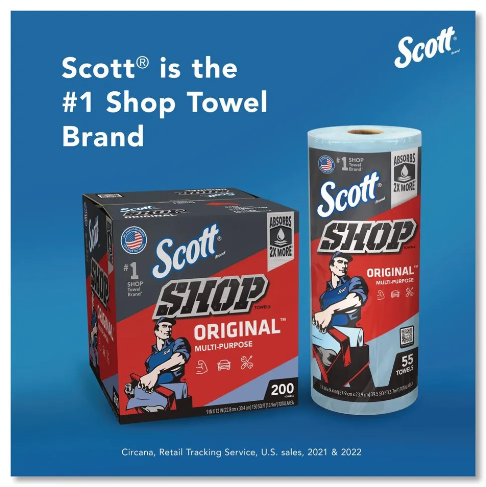 Scott 9 in. x 12 in. 1-Ply Shop Towels Original - Unscented/Blue (200/Box)