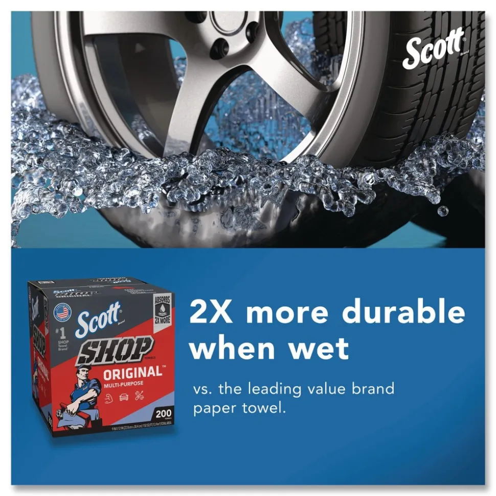 Scott 9 in. x 12 in. 1-Ply Shop Towels Original - Unscented/Blue (200/Box)