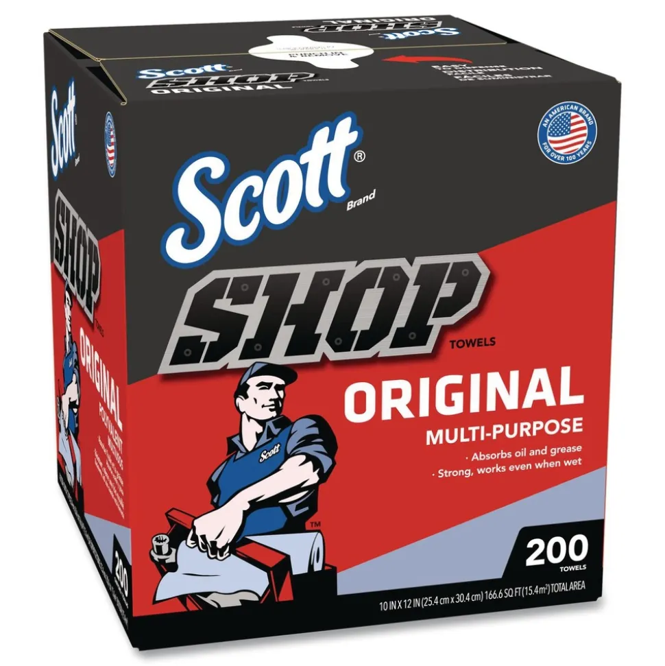 Scott 9 in. x 12 in. 1-Ply Shop Towels Original - Unscented/Blue (200/Box)