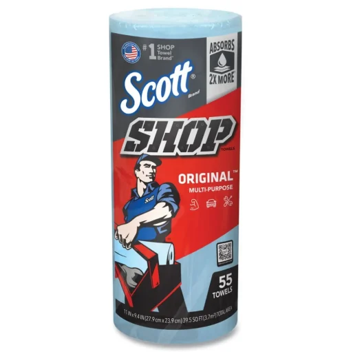 Scott 9.4 in. x 11 in. Standard Shop Towels - Blue (55/Roll 12 Rolls/Carton)