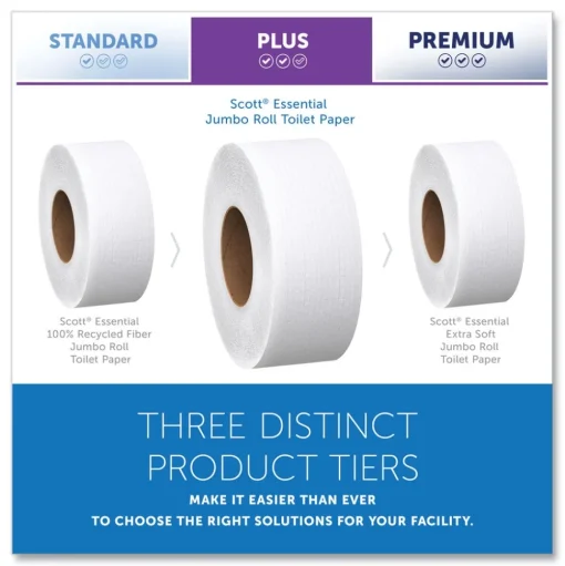 Scott Essential 3.55 in. x 1000 ft. 2-Ply Septic Safe JRT Jumbo Roll Bathroom Tissue - White (12 Rolls/Carton)