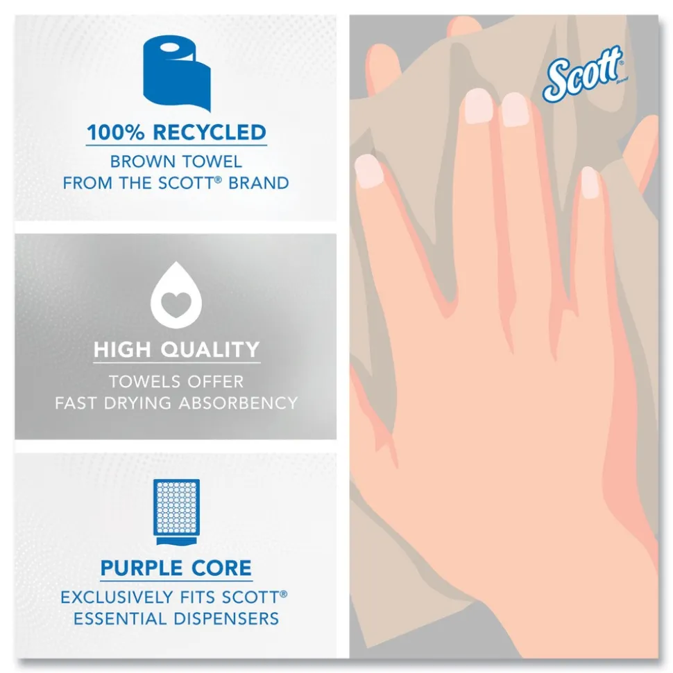 Scott Essential 1-Ply 8 in. x 700 ft. 1.75 in. Core 100% Recycled Fiber Hard Roll Towel - Brown (6/Carton)