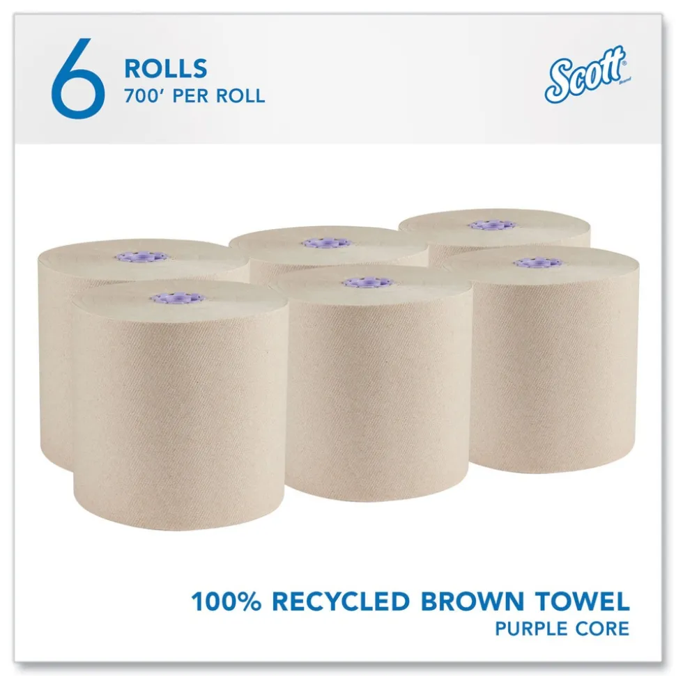 Scott Essential 1-Ply 8 in. x 700 ft. 1.75 in. Core 100% Recycled Fiber Hard Roll Towel - Brown (6/Carton)