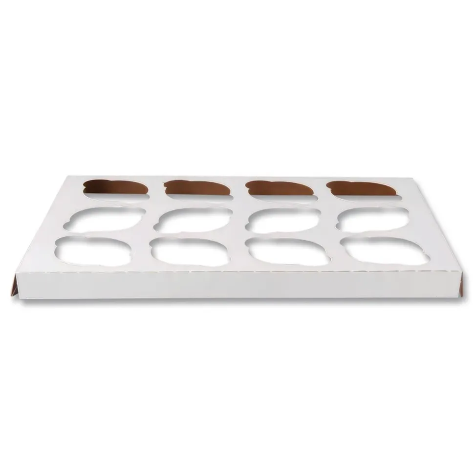 SCT 10016 9.88 in. x 13.88 in. x 0.88 in. 12-Compartments Paper Cupcake Holder Inserts - White/Brown (200/Bundle)
