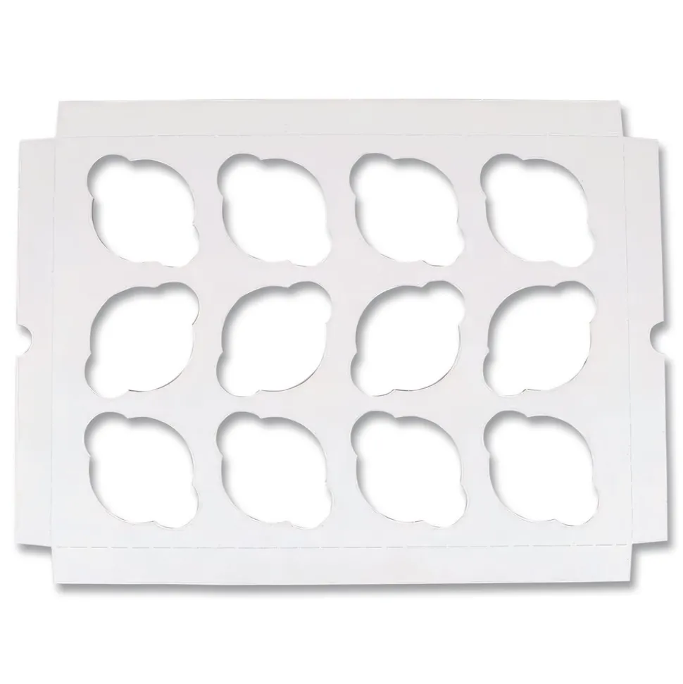 SCT 10016 9.88 in. x 13.88 in. x 0.88 in. 12-Compartments Paper Cupcake Holder Inserts - White/Brown (200/Bundle)