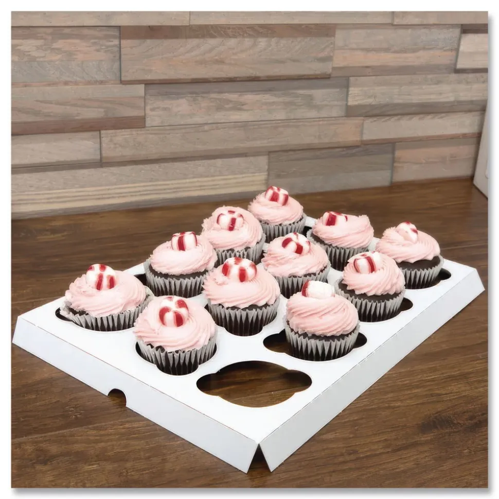 SCT 10016 9.88 in. x 13.88 in. x 0.88 in. 12-Compartments Paper Cupcake Holder Inserts - White/Brown (200/Bundle)