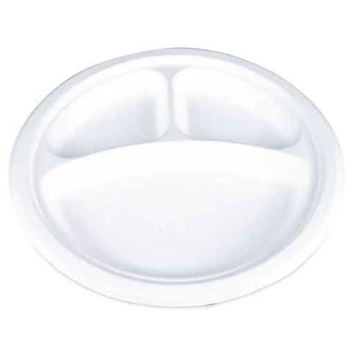 SCT 10 in. Diameter 3-Compartment ChampWare Molded Fiber Plate Tableware - White (500/Carton)