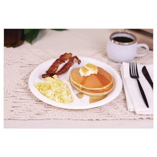 SCT 10 in. Diameter 3-Compartment ChampWare Molded Fiber Plate Tableware - White (500/Carton)