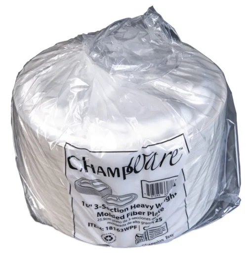 SCT 10 in. Diameter 3-Compartment ChampWare Molded Fiber Plate Tableware - White (500/Carton)