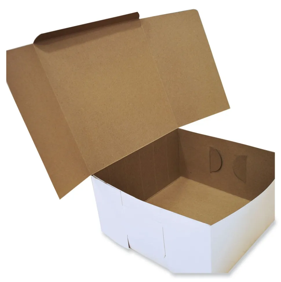 SCT 12 in. x 12 in. x 6 in. Standard Paper One-Piece Non-Window Bakery Boxes - White/Brown (50/Bundle)