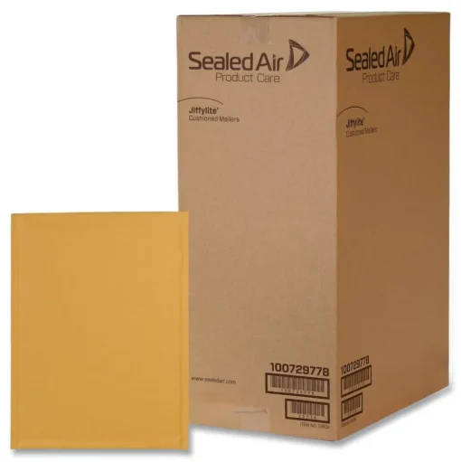 Sealed Air 39093 Jiffylite #2 Barrier Bubble Air Cell Cushion Self-Adhesive Closure Self-Seal 8.5 in. x 12 in. Bubble Mailer - Brown Kraft (100/Carton)