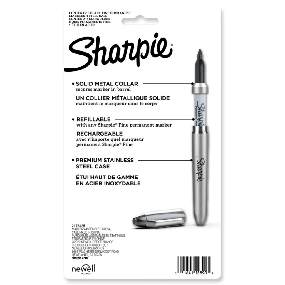 Sharpie Fine Bullet Tip Stainless Steel Single Marker Case Permanent Marker - Black (6/Pack)