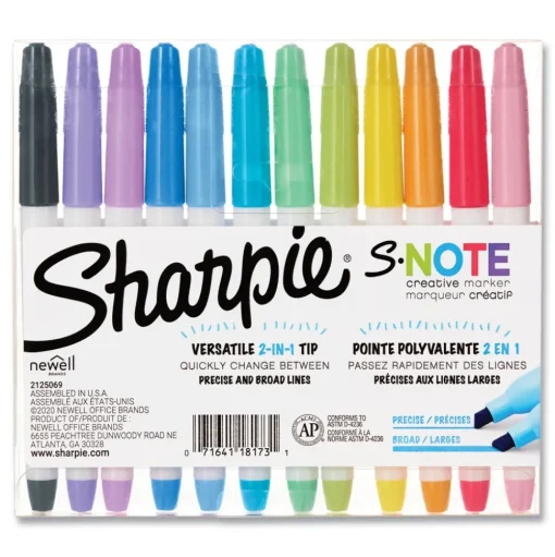 Sharpie S-Note Chisel Tip Creative Markers - Assorted Ink/Barrel Colors (12/Pack)