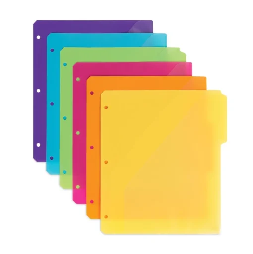 Smead 89421 1/3-Cut Tabs 11.25 in. x 9.75 in. Three-Ring Binder Poly Index Dividers with Pocket - Assorted Colors (30/Box)