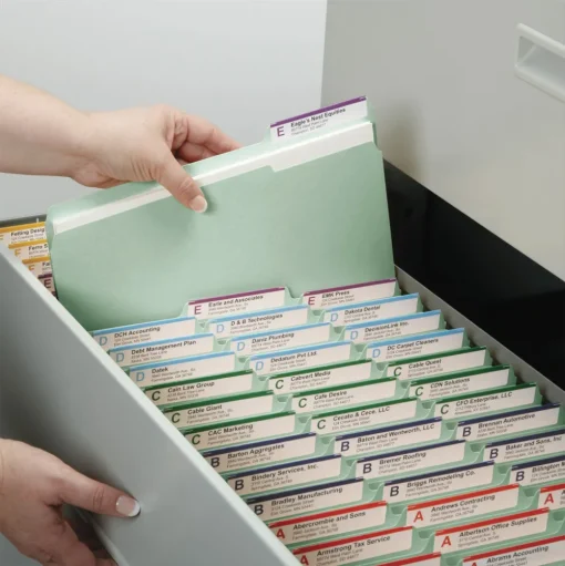 Smead 2 in. Expansion Assorted 1/3-Cut Tabs Legal Size Expanding Recycled Heavy Pressboard Folders - Gray-Green (25/Box)