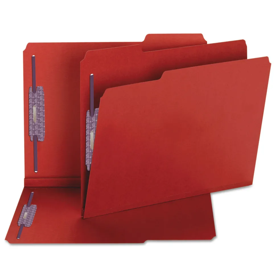 Smead 2 in. Expansion Colored Pressboard Folders with 2 SafeSHIELD Fasteners - Letter Size/Bright Red (25/Box)