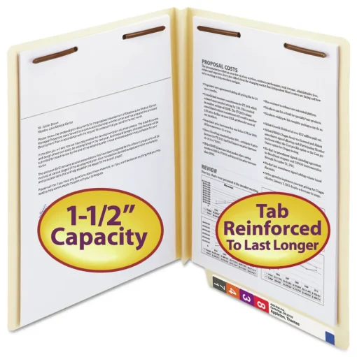 Smead 1.5 in. Expansion End Tab W-Fold 2-Fastener Folders with Reinforced Tabs - Letter Size/Manila (50/Box)