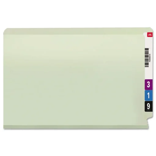 Smead 1 in. Expansion End Tab Pressboard Classification Folders with 2 SafeSHIELD Coated Fasteners - Legal Size/Gray-Green (25/Box)