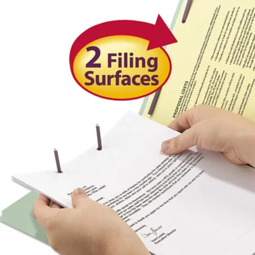 Smead 1 in. Expansion Recycled Pressboard Folders with 2 SafeSHIELD Fasteners - Letter Size/Gray-Green (25/Box)