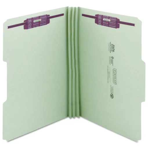 Smead 3 in. Expansion Recycled Pressboard 1/3-Cut Tab Fastener Folders with Two SafeSHIELD Fasteners - Legal Size/Gray-Green (25/Box)