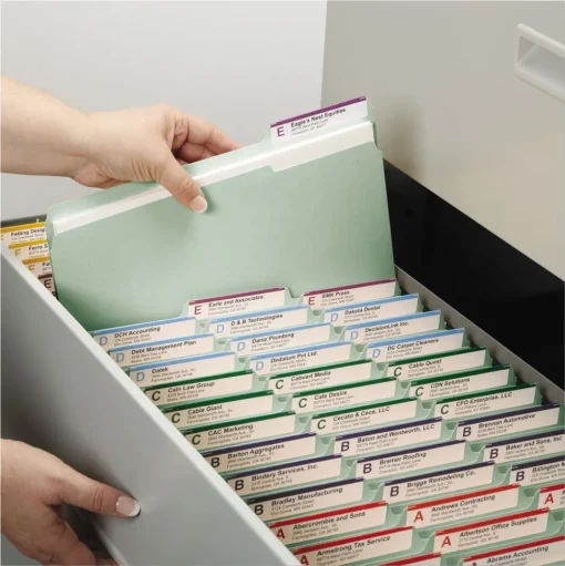 Smead 2 in. Expansion Recycled Pressboard Folders with 2 SafeSHIELD Fasteners - Letter Size/Gray-Green (25/Box)