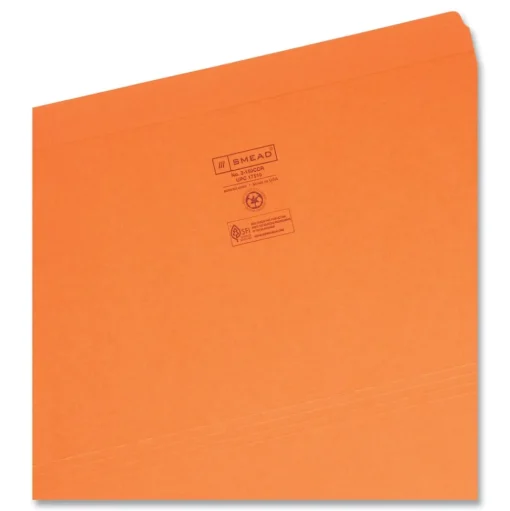 Smead 0.75 in. Expansion Straight Tabs Legal Size Reinforced Top Tab Colored File Folders - Orange (100/Box)