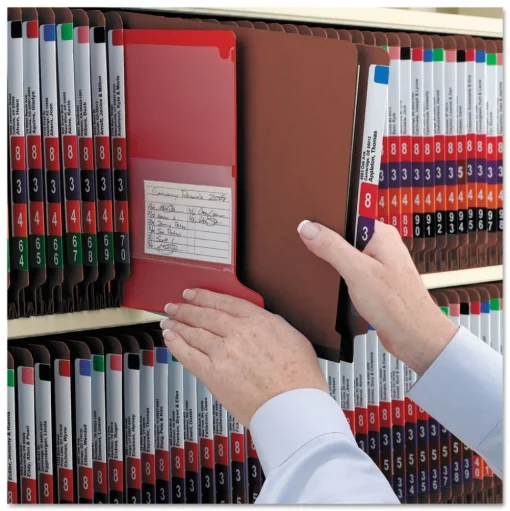 Smead 8 SafeSHIELD Fasteners 3 in. Expansion 3 Dividers Letter Size End Tab Pressboard Classification Folders - Red (10/Box)