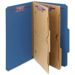 Smead 6 SafeSHIELD Fasteners 2 Dividers Legal Size 6-Section Pressboard Top Tab Pocket Classification Folders - Dark Blue (10/Box)