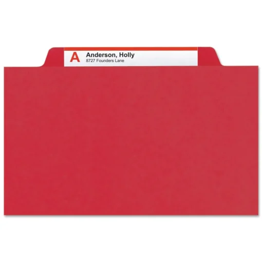 Smead 8 SafeSHIELD Fasteners 3 Dividers Letter Size Eight-Section Pressboard Top Tab Classification Folders - Bright Red (10/Box)
