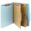 Smead 6 SafeSHIELD Fasteners 2 Dividers Letter Size 6-Section Pressboard Top Tab Pocket Classification Folders - Blue (10/Box)