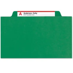 Smead 8 SafeSHIELD Fasteners 3 Dividers Letter Size 8-Section Pressboard Top Tab Classification Folders - Green (10/Box)