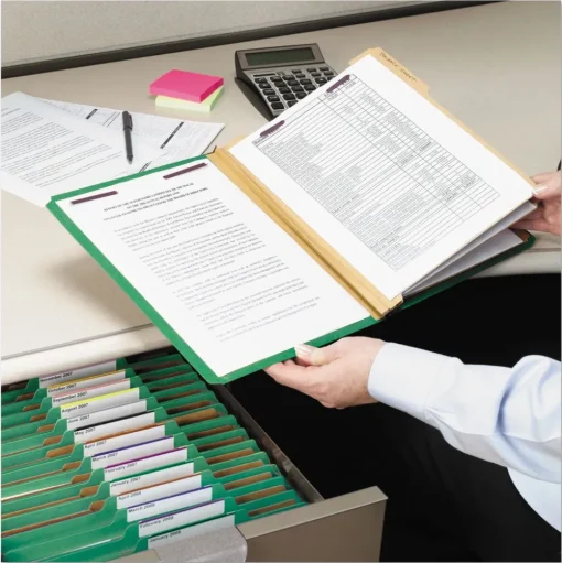 Smead 8 SafeSHIELD Fasteners 3 Dividers Letter Size 8-Section Pressboard Top Tab Classification Folders - Green (10/Box)