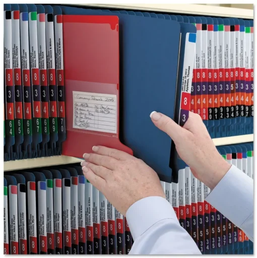 Smead 6 SafeSHIELD Fasteners 2 in. Expansion 2 Dividers Legal Size End Tab Pressboard Classification Folders - Dark Blue (10/Box)