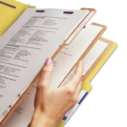 Smead 8 SafeSHIELD Fasteners 3 Dividers Letter Size 8-Section Pressboard Top Tab Classification Folders - Yellow (10/Box)