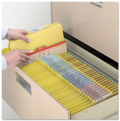 Smead 8 SafeSHIELD Fasteners 3 Dividers Letter Size 8-Section Pressboard Top Tab Classification Folders - Yellow (10/Box)