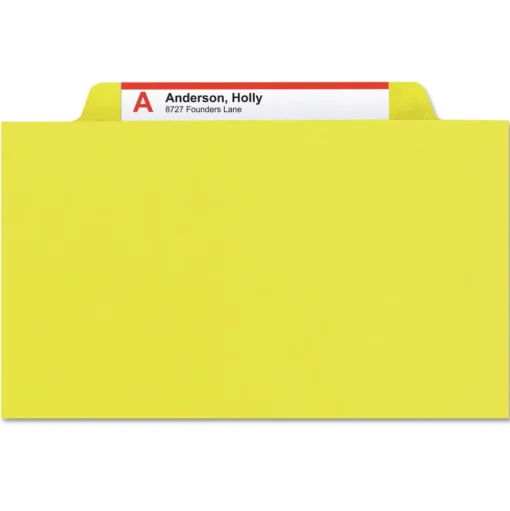 Smead 1/3-Cut Tabs Assorted Letter Size 1 in. Expansion Recycled Heavy Pressboard Folders - Yellow (25/Box)