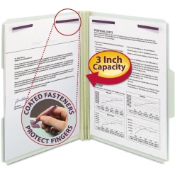 Smead 1/3-Cut Tabs 3-in Expansion 2 SafeSHIELD Fasteners Letter Size Recycled Pressboard Fastener Folders - Gray-Green (25/Box)