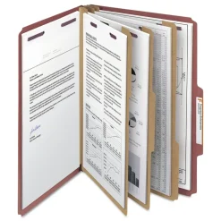 Smead Eight SafeSHIELD Fasteners 2/5-Cut Tabs 3 Dividers Legal Size Pressboard Classification Folders - Red (10/Box)