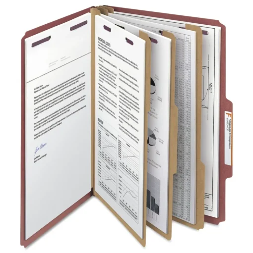 Smead Eight SafeSHIELD Fasteners 2/5-Cut Tabs 3 Dividers Legal Size Pressboard Classification Folders - Red (10/Box)