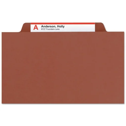 Smead Eight SafeSHIELD Fasteners 2/5-Cut Tabs 3 Dividers Legal Size Pressboard Classification Folders - Red (10/Box)